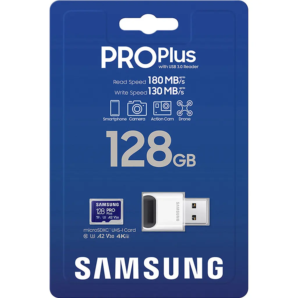 Карта пам'яті Samsung microSDXC PRO Plus 128GB Class 10 UHS-I U3 V30 A2 + USB Reader (MB-MD128SB/WW) [112856] - фото 11