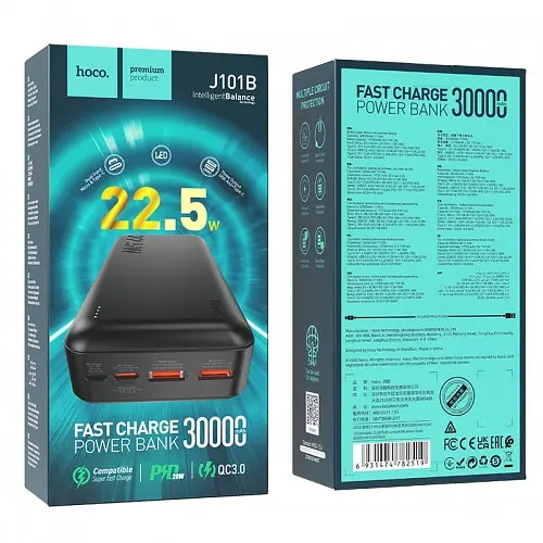 Універсальний зовнішній акумулятор Hoco J101B 22.5W 30000mAh чорний - фото 2