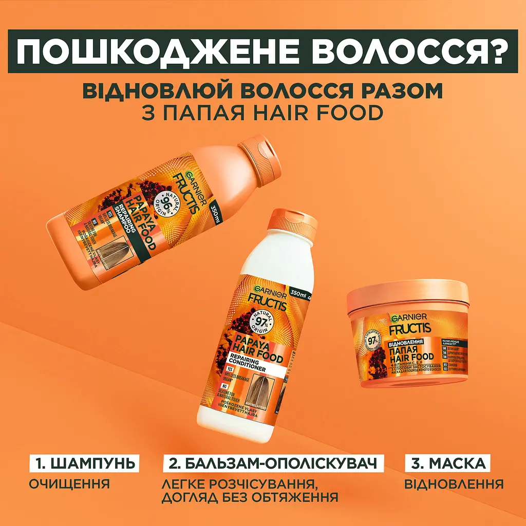 Шампунь Garnier Fructis Hair Food Papaya для пошкодженого волосся 350 мл - фото 6