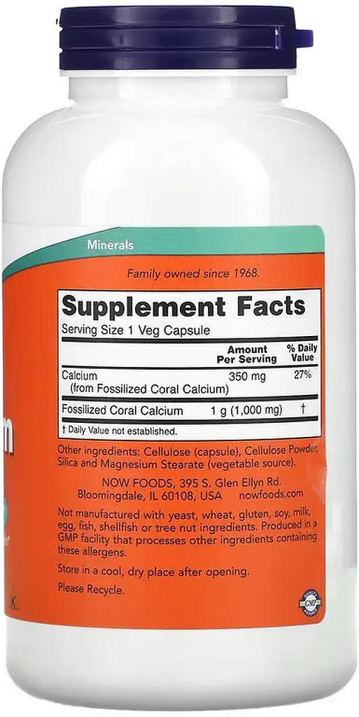 Вітаміни та мінерали NOW Coral Calcium 1000 mg, 250 вегакапсул - фото 2
