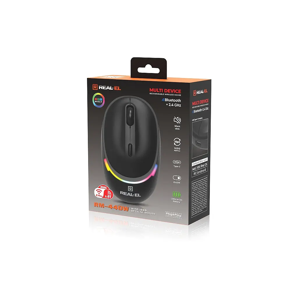 Мишка REAL-EL RM-440W Wireless/Bluetooth Black (EL123200045) - фото 2