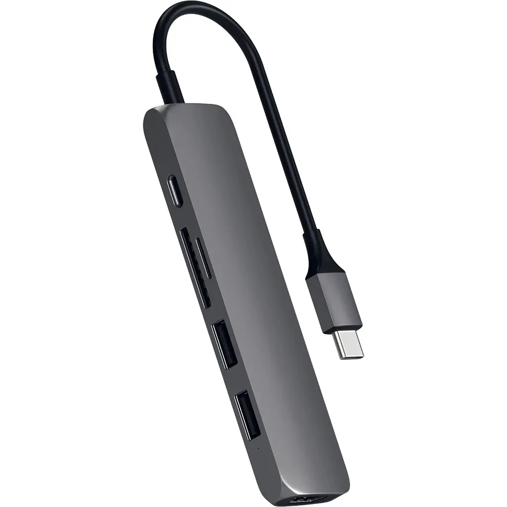 Адаптер Satechi Aluminum Type-C Slim Multi-Port Adapter 4K V2 Space Gray (ST-SCMA2M) - фото 2