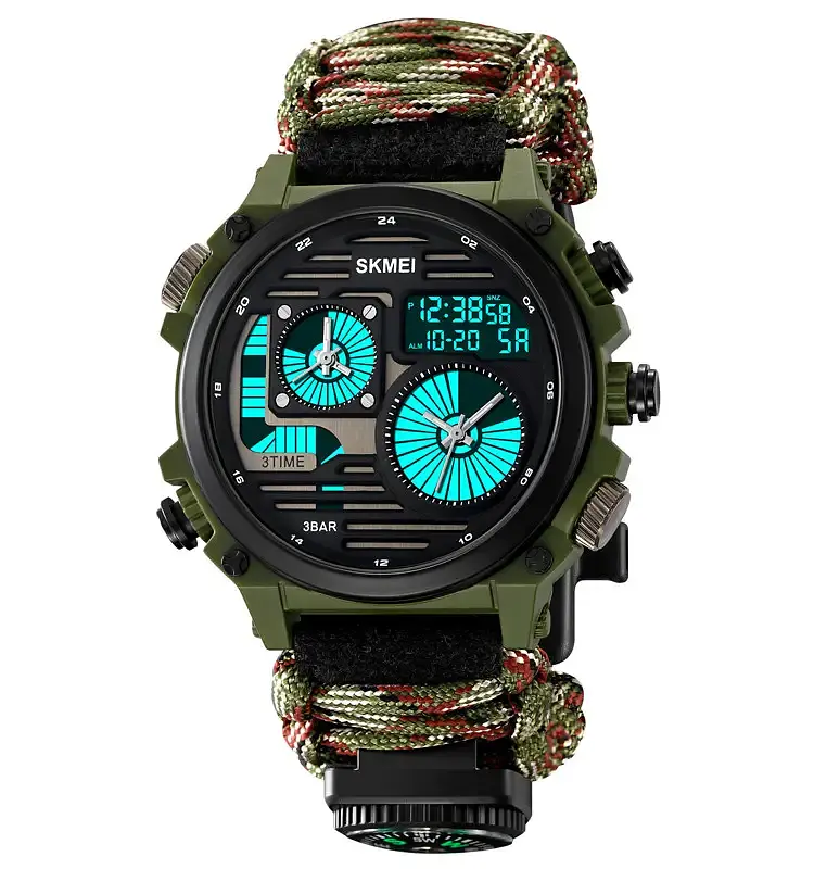 Годинник чоловічий наручний спортивний Skmei 2202 Paracord (Камуфляжний нейлоновий ремінець) - фото 3