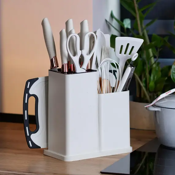Кухонний набір ножів та аксесуарів Kitchenware Set, 20 предметів ∙ Інструменти для кухні з підставкою та обробною дошкою - фото 3