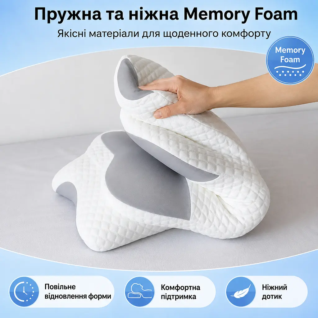 Ортопедична подушка Solve Beauty Метелик сіро-біла 65 x 40 x 15/10 см (KT9000401) - фото 4