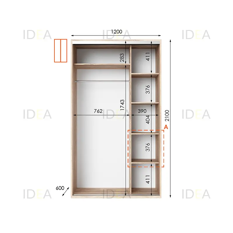 Шафа-купе Idea серія 5 120 x 60 x 210 см Дуб сонома Дзеркало - фото 2