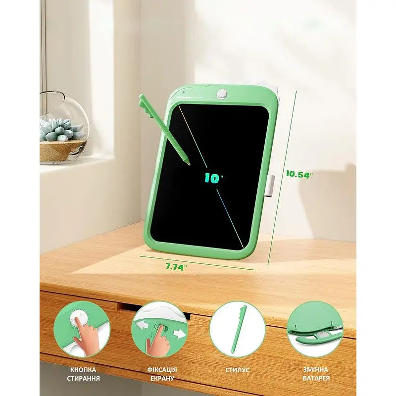 Дитячий LCD планшет для малювання Beiens Динозаврик 10”Multicolor зелений (К1006green) - фото 3