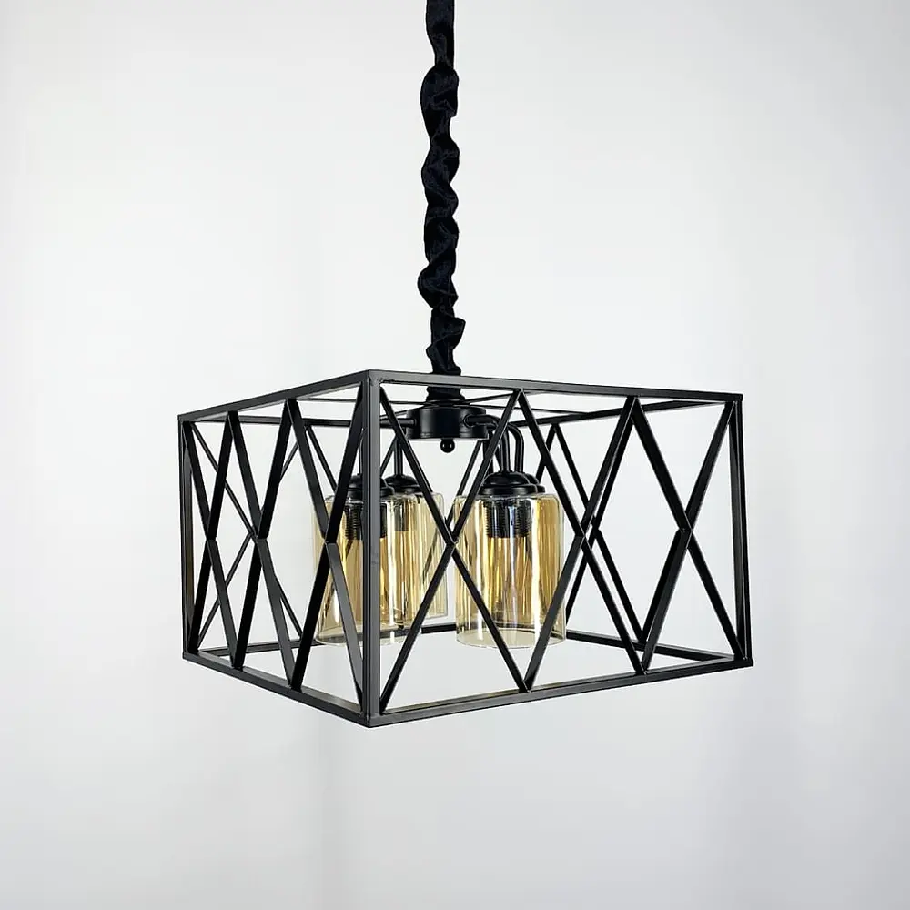 Сдержанная люстра в металлическом каркасе на 4 лампы Line.F Цвет плафона Янтарный - фото 2