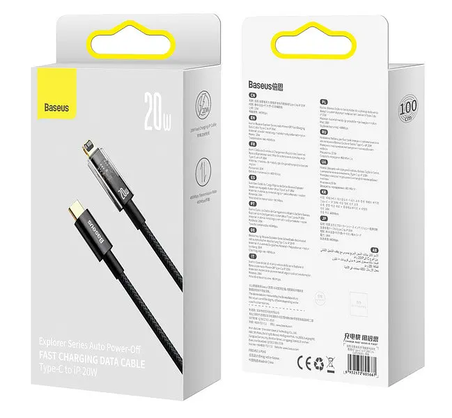 Кабель Baseus Explorer Series Auto Power-Off Fast Charging Data Cable Type-C to IP 20W 1m CATS000001 Black - фото 4