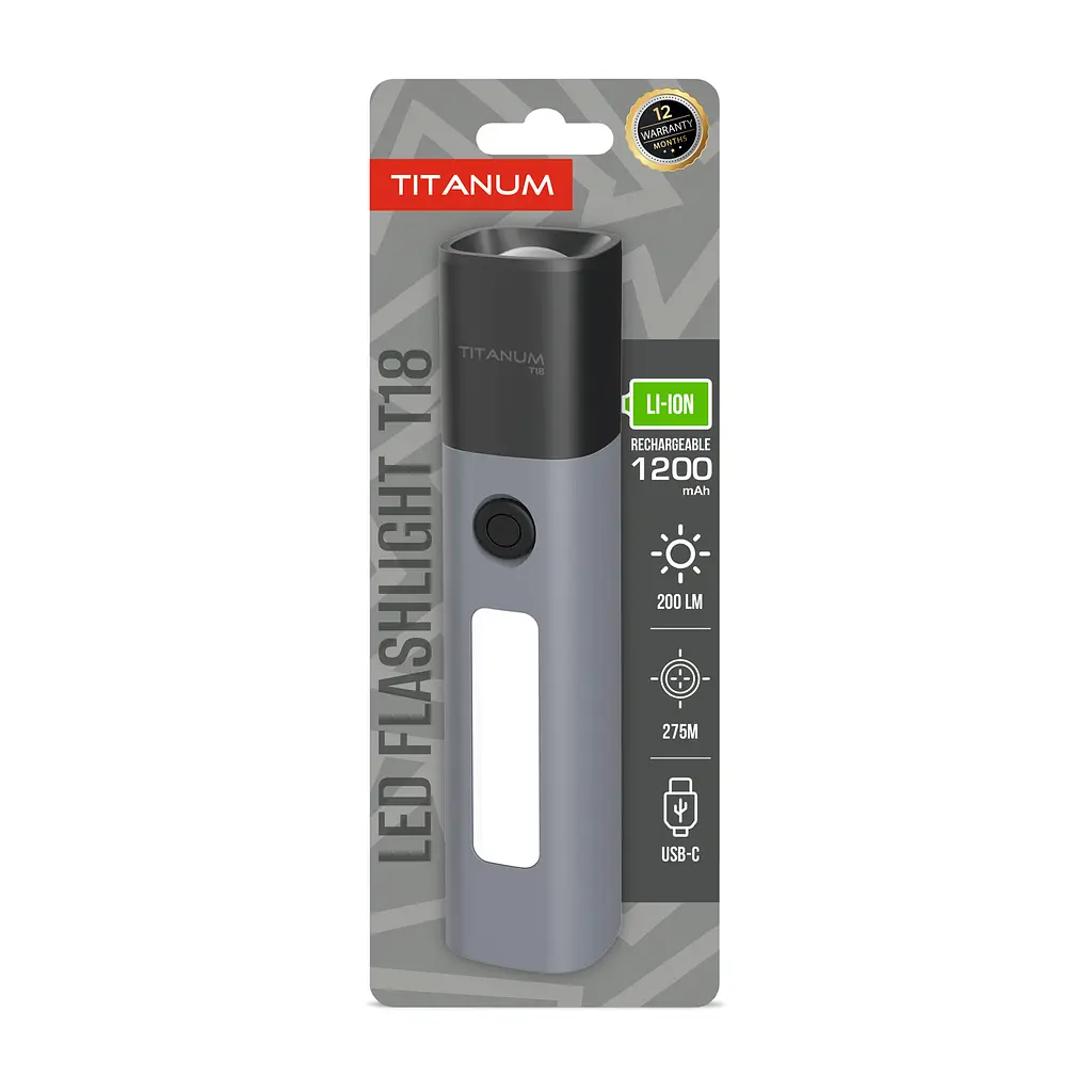 Портативный светодиодный фонарик Titanum TLF-T18, 200Lm Gray (28732-000)