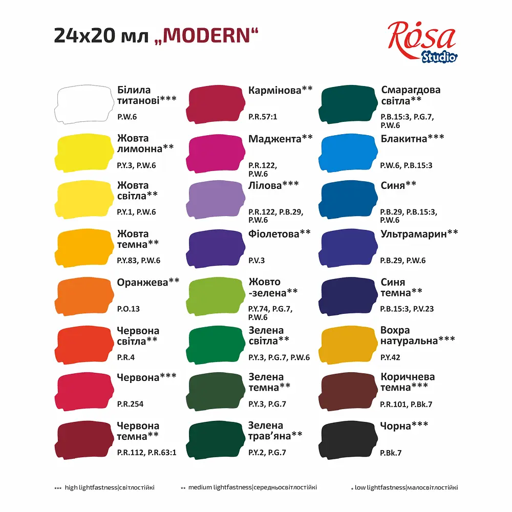 Набір гуашевих фарб Modern 24х20 мл ROSA Studio (4823098521204) - фото 8