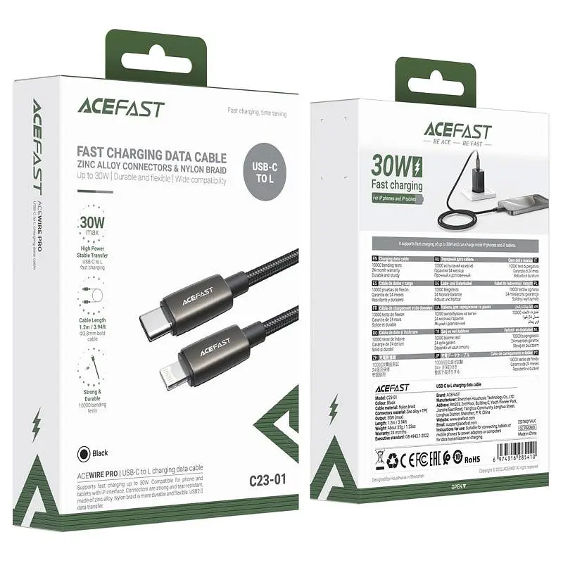 Дата кабель Acefast C23-01 Type-C to Lightning 30W (1.2m) Black - фото 3
