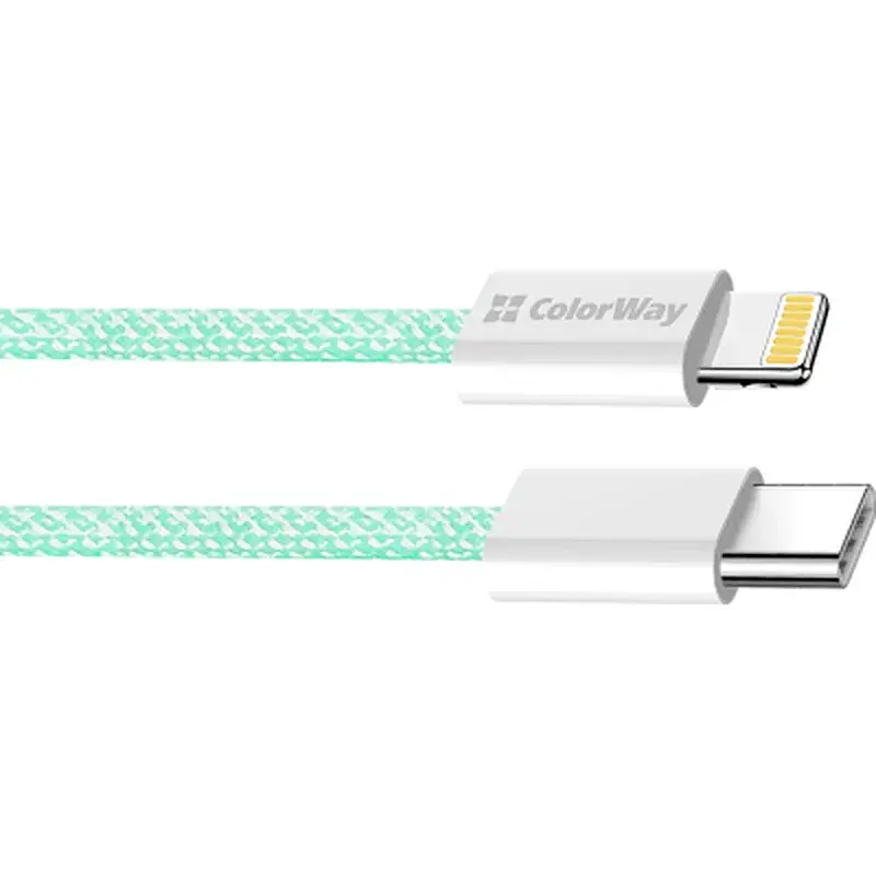 Дата кабель USB-C to Lightning 1.0m 27W green ColorWay (CW-CBPDCL061-G) - фото 3