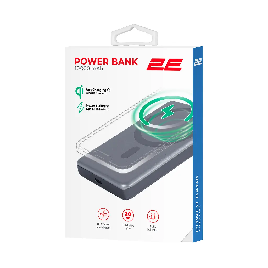 2E Акумулятор портативний літій-іонний Power Bank 2E Slim Wireless QI 10000мА·рік, 20Вт, PD, сірий - фото 10