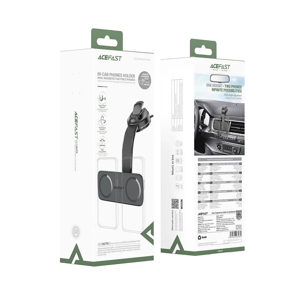 Автотримач для телефона Acefast D60 dual magnet car holder for dashboard чорний - фото 2