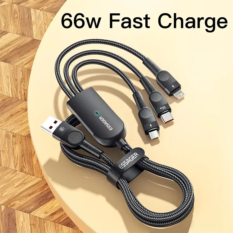 Зарядний кабель Swift 3 в 1 ESSAGER (micro USB, Type-C, Lightning) 1.2метр 66W - фото 5