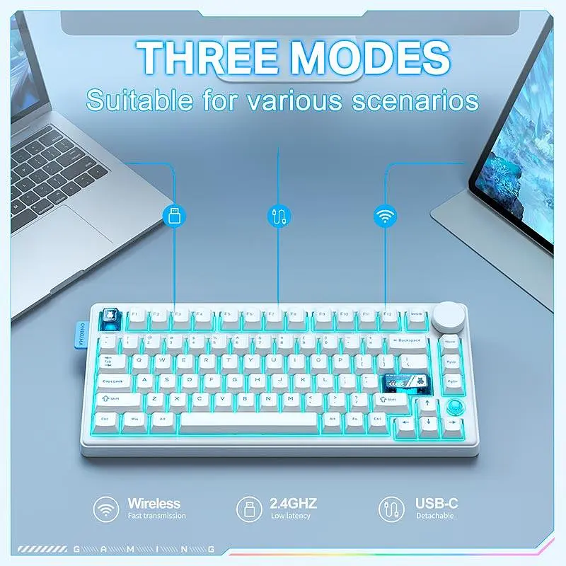 Клавіатура Onikuma Tri Mode Mechanical RGB gaming keyboard 81 Keys MT706 |2.4G/BT/Type-C, ENG Layout - фото 3