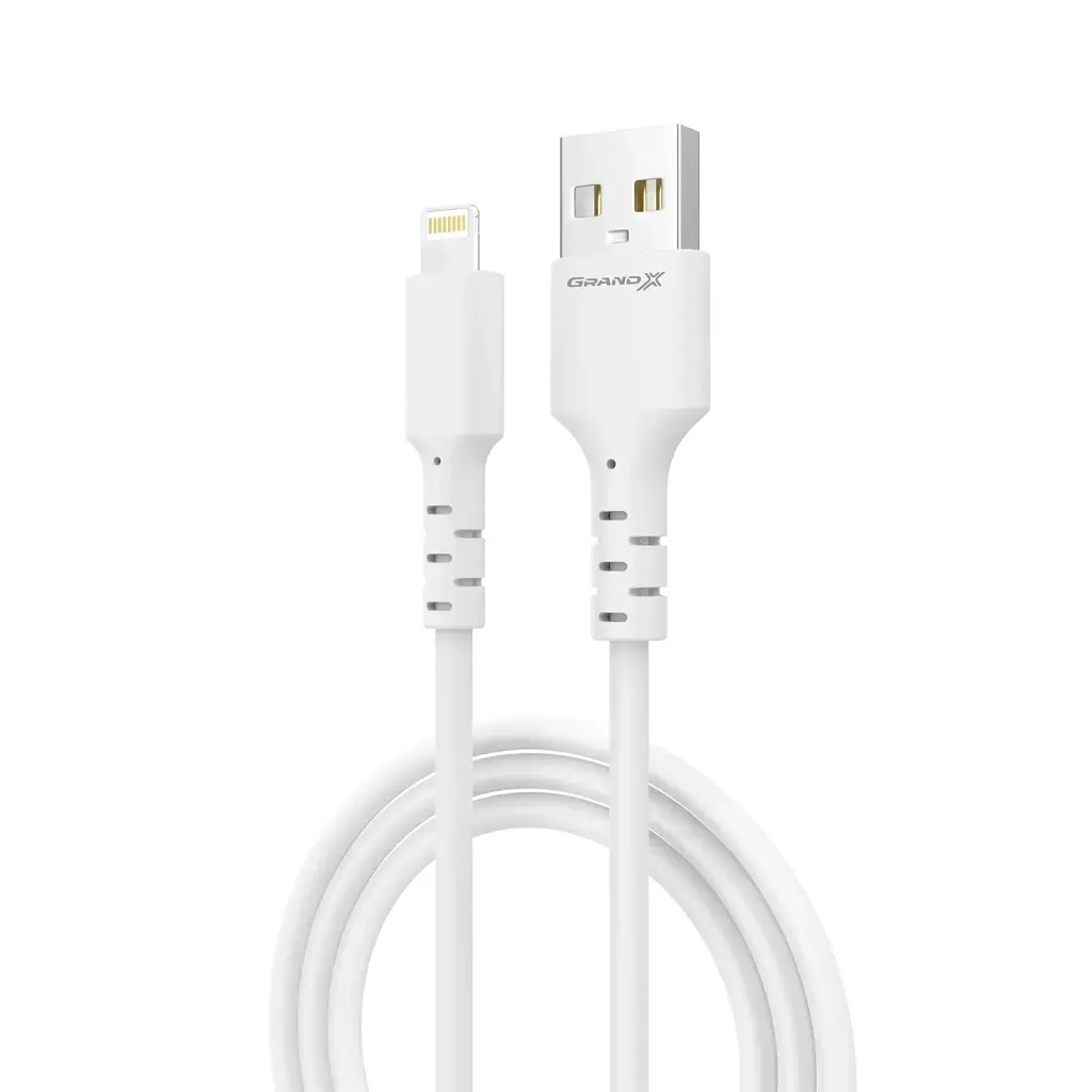 Дата кабель USB 2.0 AM to Lightning 1.0m 2.4A white Grand-X (PL-05W) - фото 2
