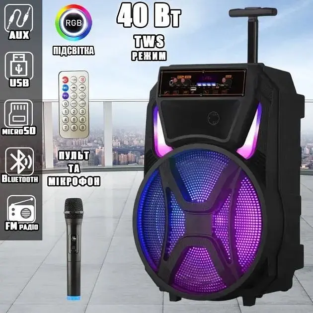 Портативна акустика XPRO MD13-12L з мікрофоном 12" еквалайзер MP3 Wi-Fi (MER-15728_2718) - фото 5