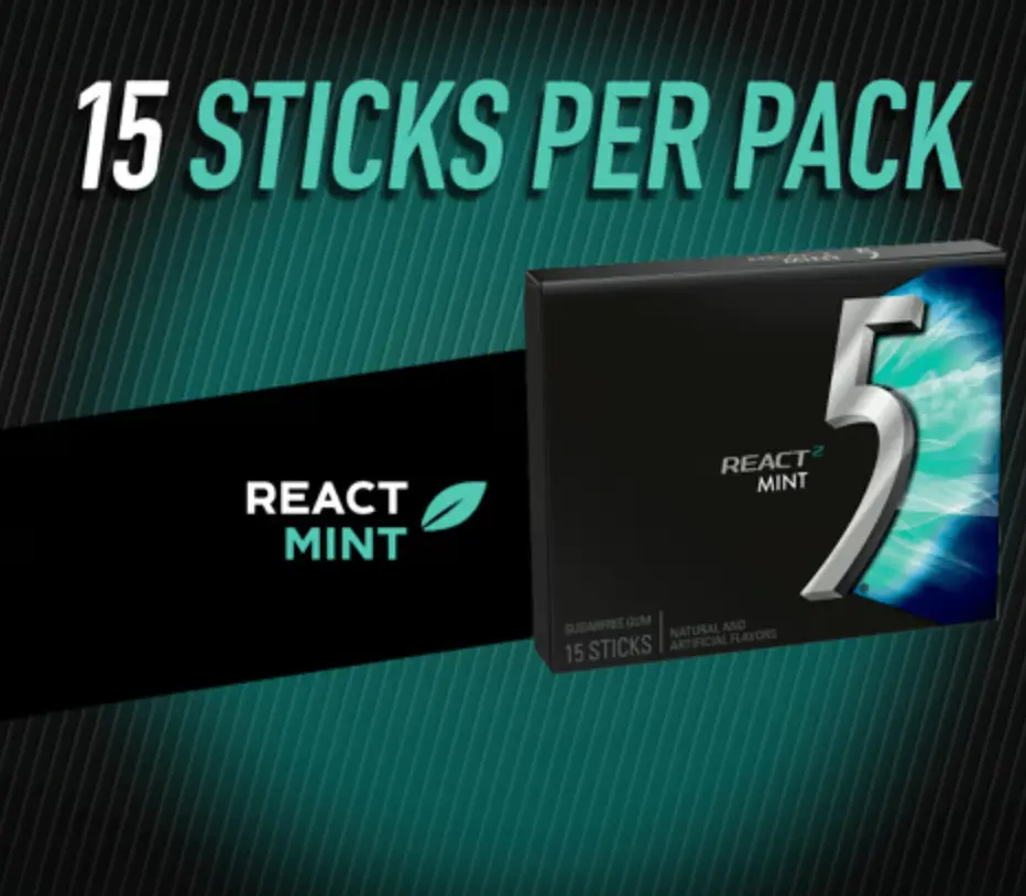 Жувальна гумка Wrigley's 5 GUM React Mint Gum Sugar Free 15 стіков - фото 3