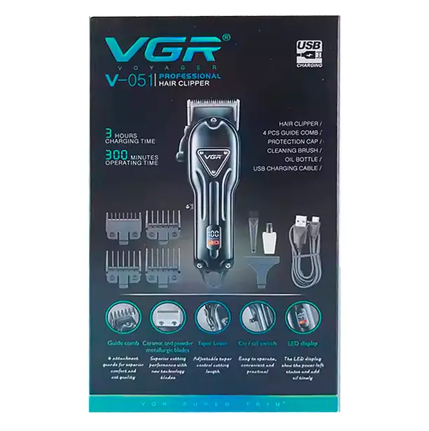 Машинка для стрижки аккумуляторная VGR V-051 2500 mAh LED дисплей (4 насадки) - фото 10