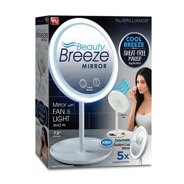 Настільне косметичне дзеркало з LED підсвічуванням та вентилятором Beauty Breeze Mirror білий - фото 11