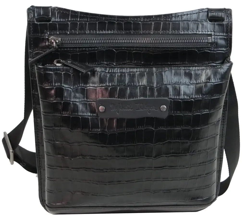 Чоловіча шкіряна сумка Mykhail Ikhtyar 24х26х3 см Чорний (45041 croco black)