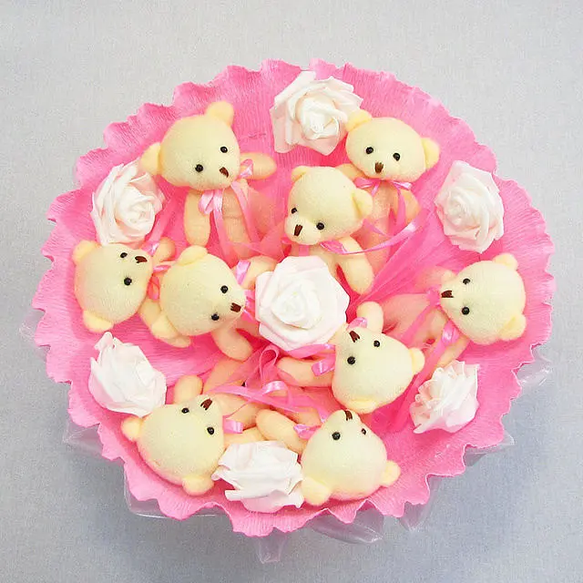 Букет из мягких игрушек 9 мишек 5337IT розовый - фото 2