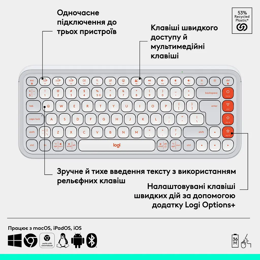 Клавiатура бездротова Logitech Pop Icon Keys Off White (920-013072) - фото 7