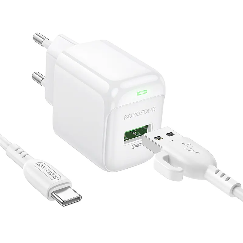 Мережевий зарядний пристрій BOROFONE BAS42A Potential single-port QC3.0 charger set(Type-C) 18W білий - фото 3