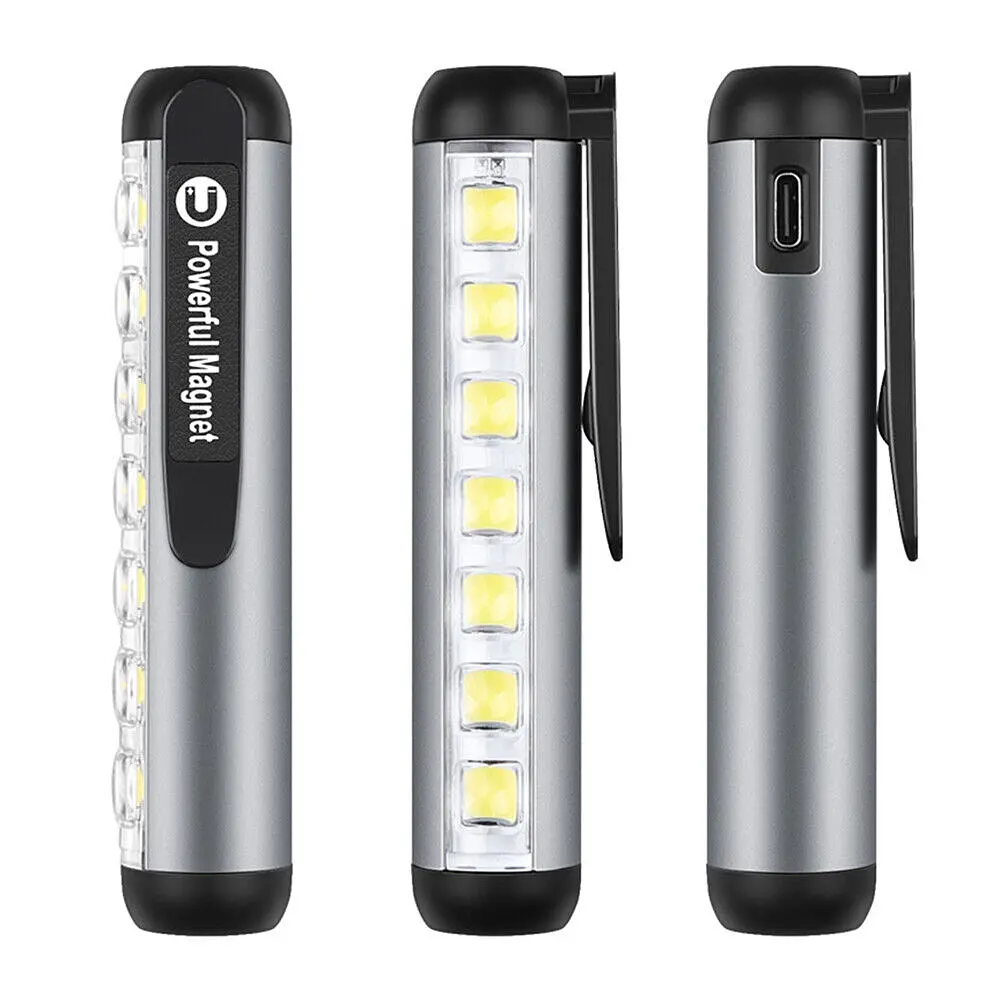Ручний акумуляторний ліхтар з боковою LED панеллю та магнітом 4 режими свічення UKC ZJ-1159 сріблястий - фото 2
