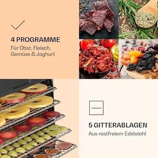 Інфрачервоний дегідратор-сушарка для овочів фруктів Klarstein Florida Jerky 500 Вт (10034430) - фото 4