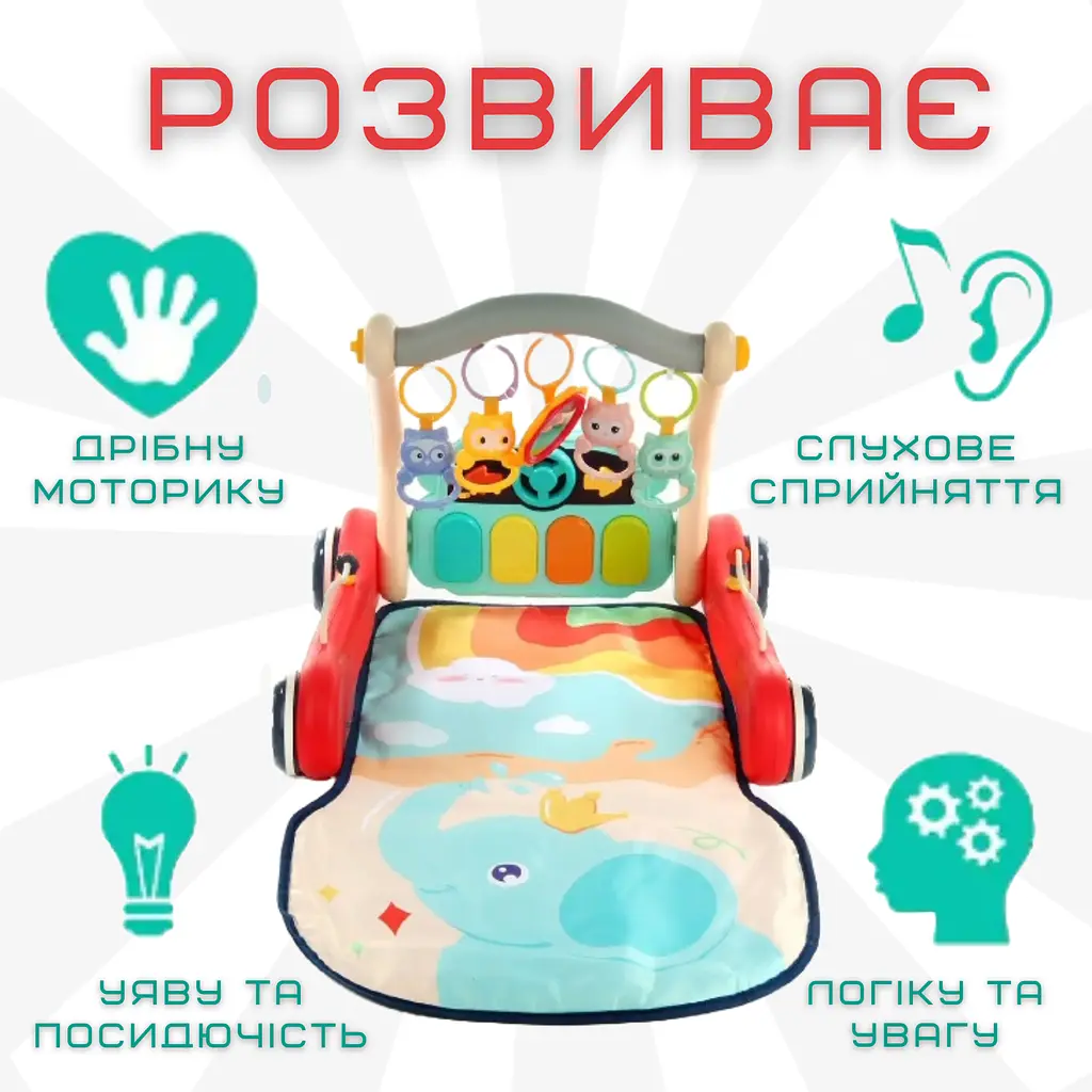 Дитячий розвиваючий музичний килимок 2в1 інтерактивний ігровий центр з піаніно HUANGER det0018982 - фото 3