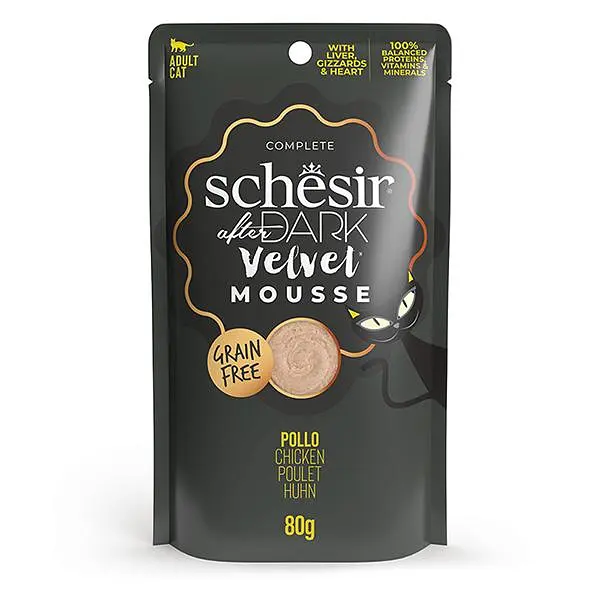Повнораціонний беззерновий вологий корм для котів Schesir After Dark Chicken Шезір курка мус натуральні консерви пауч 80 г (132109)