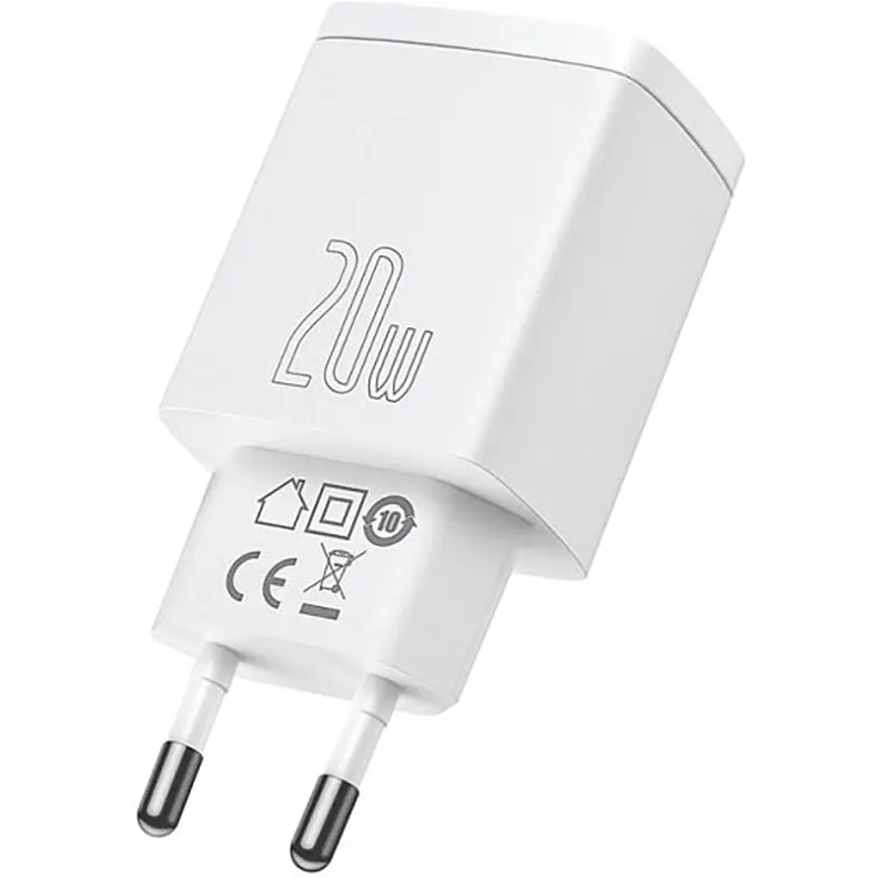 Сетевое зарядное устройство Baseus Compact Quick Charger 20W USB-A/USB-C White - фото 3
