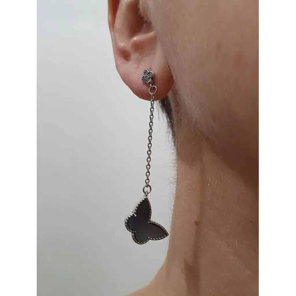 Срібні сережки-пуссети Aurora Метелики з перламутром. 82626Ч - фото 2