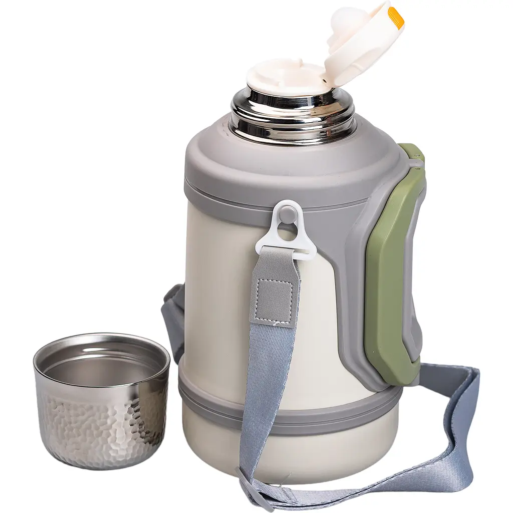 Термос для туризму Vacuum Cup 1,5 л з фліп кришкою та складаними ручками, сірий Yiwu HP-14-21V - фото 2