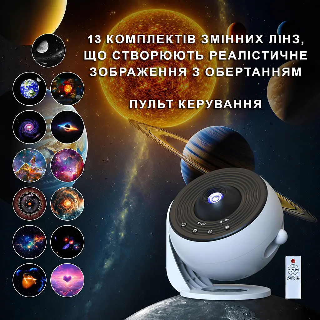 Проектор зоряного неба Глобус Pro з обертанням 13 змінних слайдів 15 мелодій білого шуму для сну + Bluetooth (1253-02) - фото 3