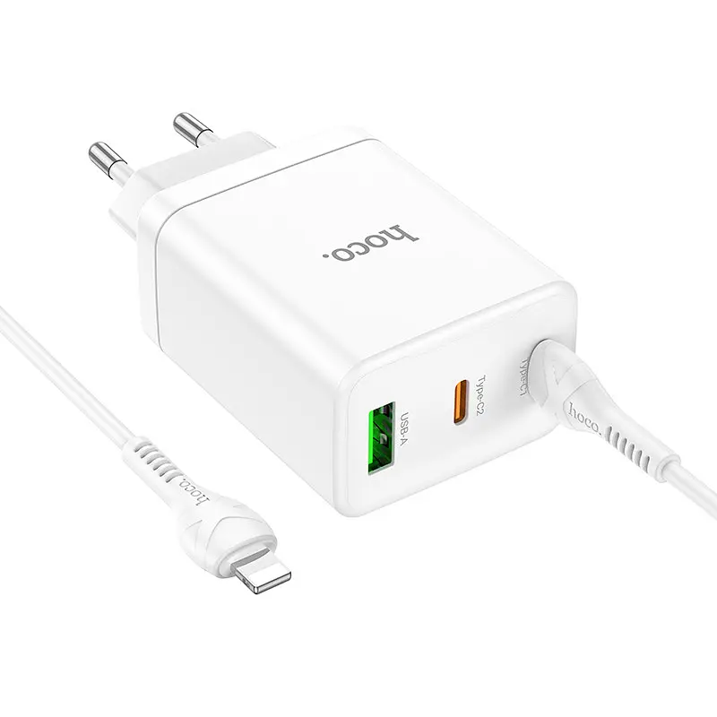 МЗП Hoco N33 Start PD35W (1USB-A/2C) + кабель Type-C to Lightning White - фото 3