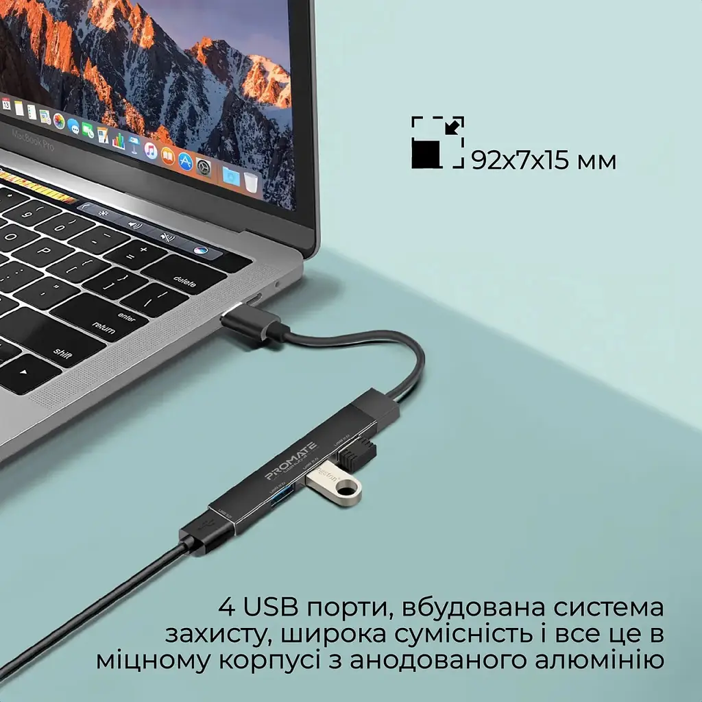 Концентратор Promate USB Hub 4 ports litehub-4.black (litehub-4.black) - фото 7