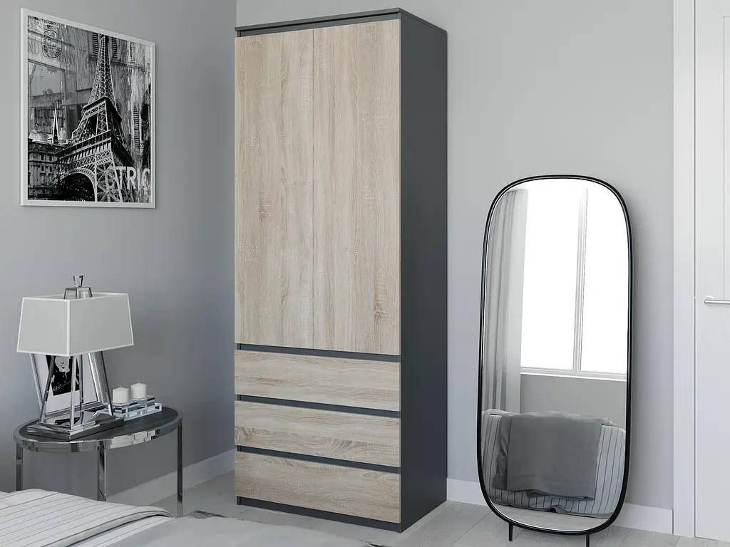 Шкаф для одежды Flamecame с 3 ящиками и полочками внутри из ДСП II FT-210 - фото 5