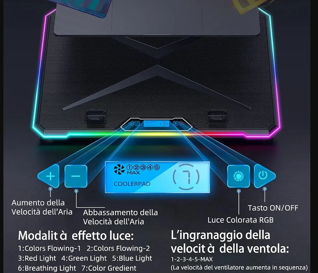 Охолоджувальна підставка для ноутбука 15-17.3 дюймів Ice Coorel K15 RGB - фото 3