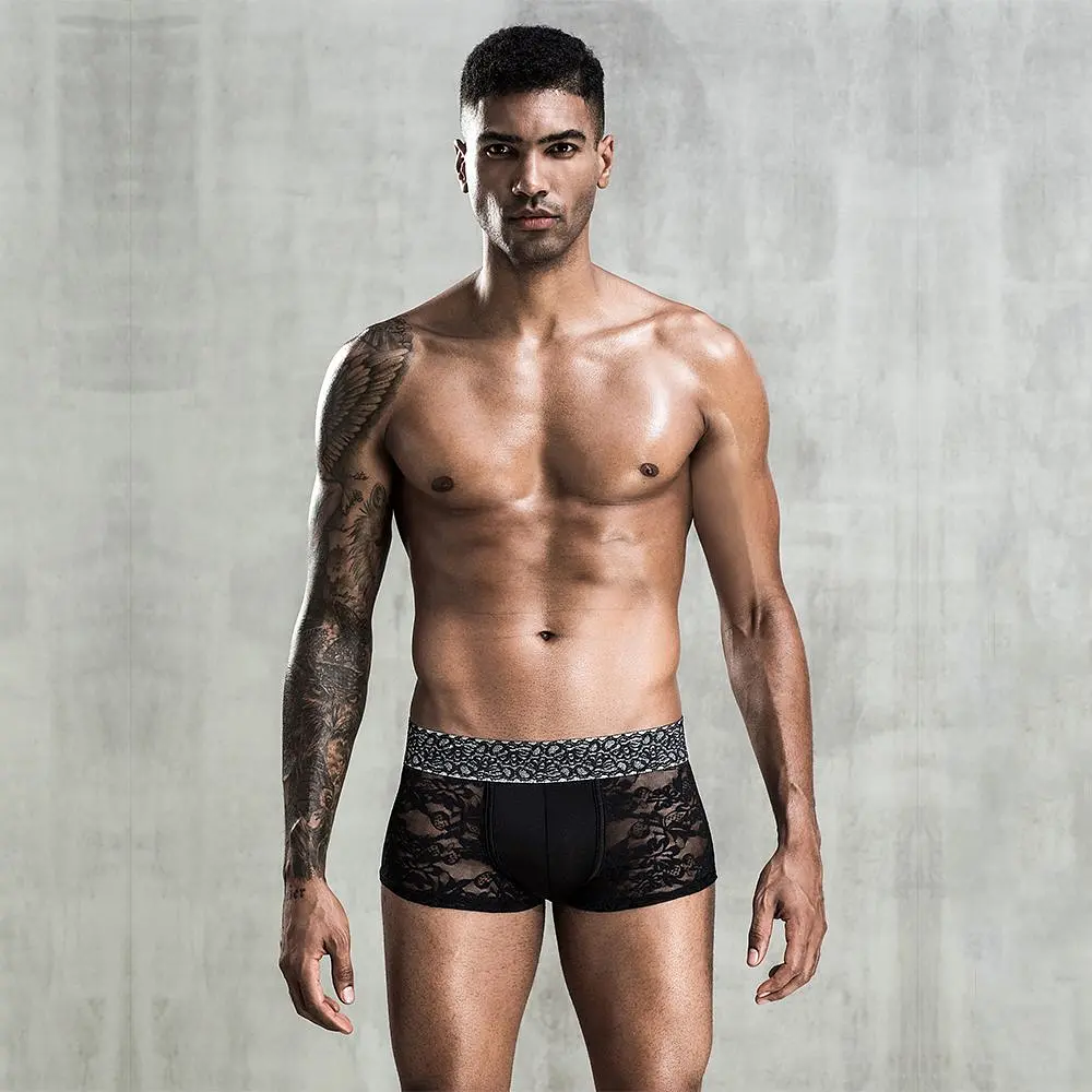 Чоловічі мереживні труси боксери, One Size Black - фото 2