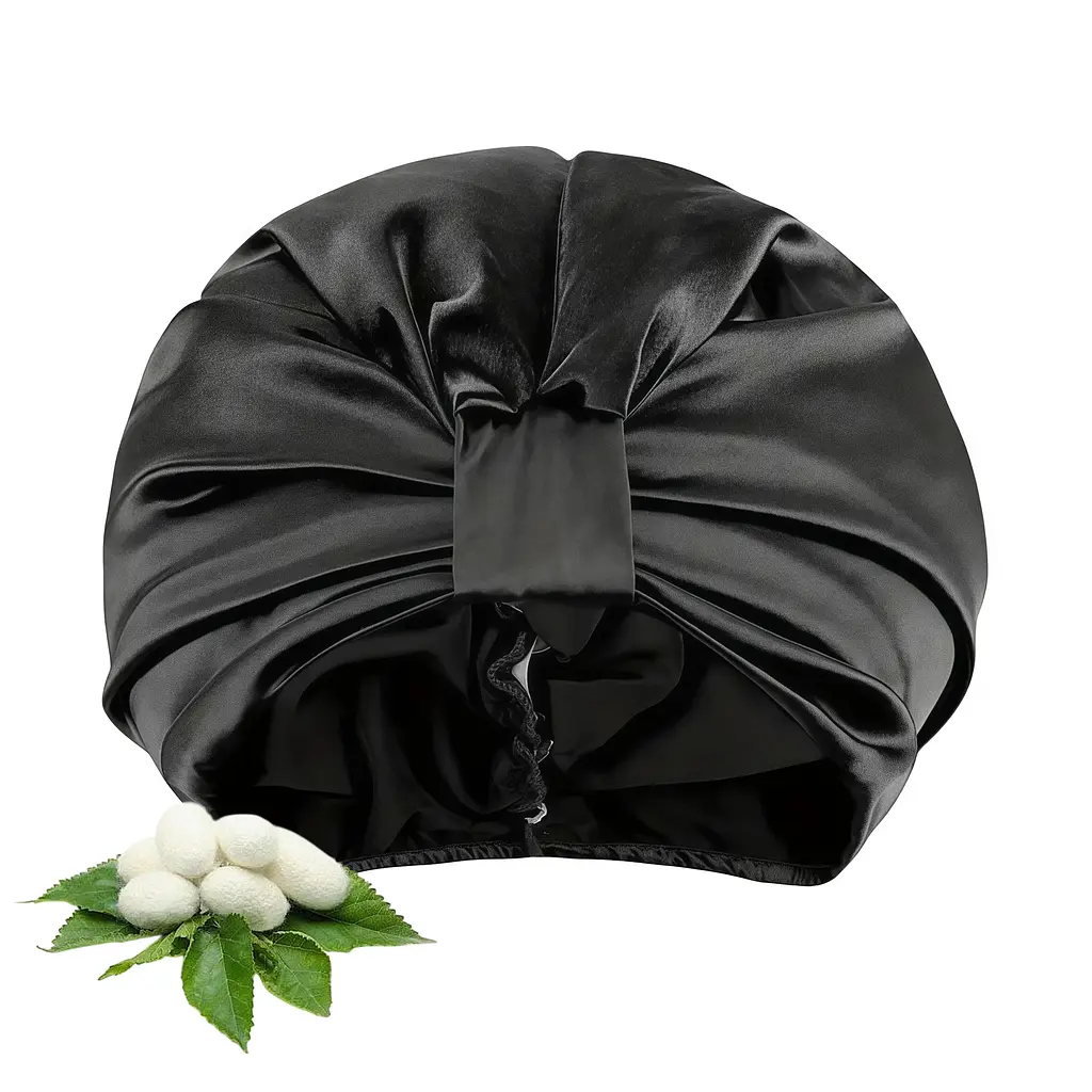 Одношаровий шовковий бонет для волосся MaryuPHair 100% Silk (чорний)