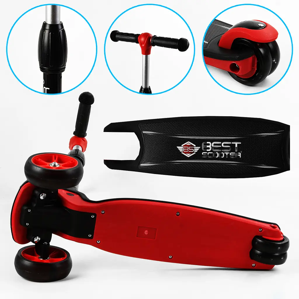 Самокат Best Scooter 24х58х67-77 см Черно-красный 000231612 - фото 5