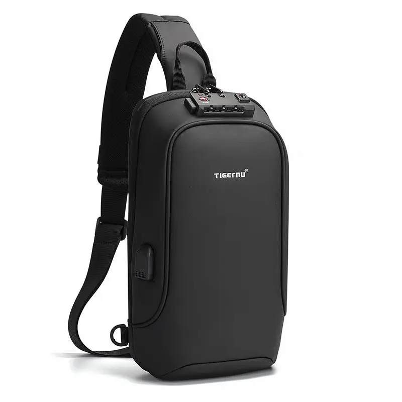 Рюкзак антизлодій з кодовим замком Tigernu T-S8102A на одне плече з USB 5 л Black (16235) - фото 3