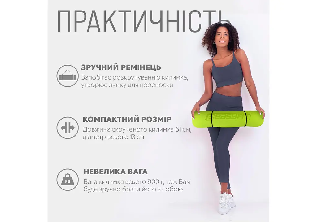 Килимок для йоги та фітнесу EasyFit TPE+TC 6 мм двошаровий, лимонно-сірий (EF-1924-LGGY) - фото 2