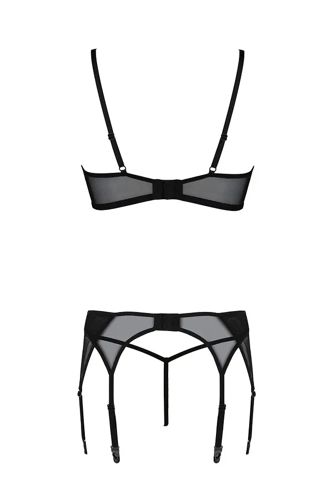 Комплект Passion LEAFA SET black, XXL/XXXL, мереживо+сітка, бюстгальтер на кісточках, стрінги, пояс для панчіх - фото 4