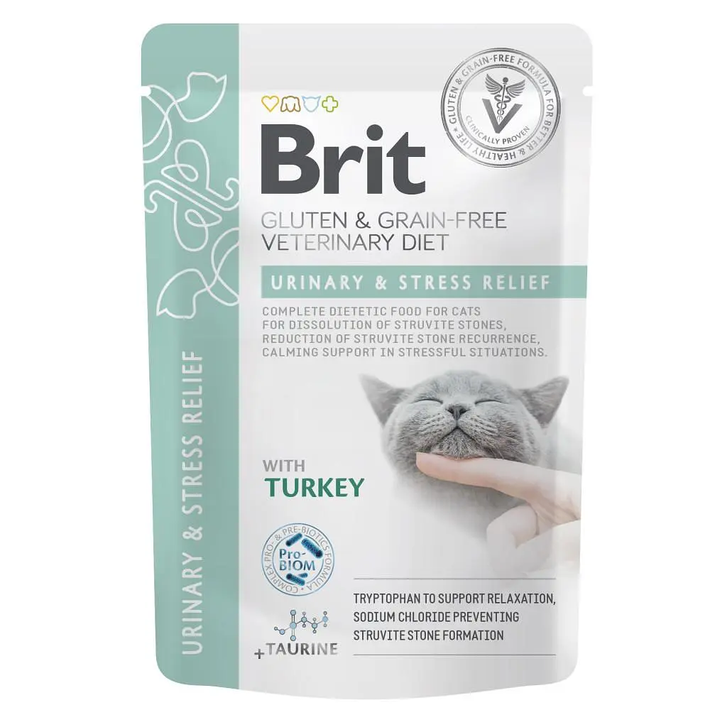 Вологий корм Brit GF VetDiet Urinary and Stress Relief для кішок з індичкою пауч 85 г (aрт.101117/566723)