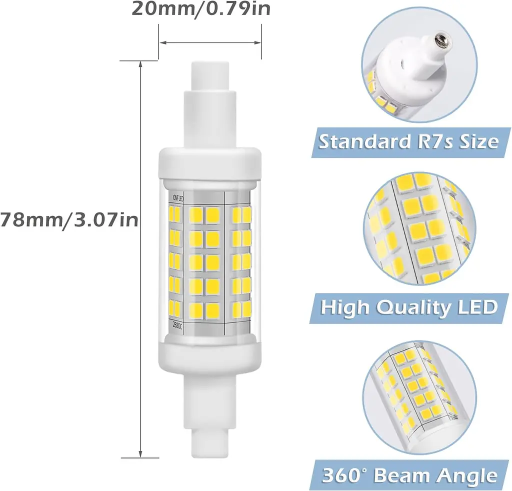 Eofiti 2 x R7s LED 78 мм 8 Вт LED R7S Денне світло 6000 K Холодний білий J78Лампа720 лм - фото 3